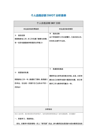 谭海洋：个人自我诊断SWOT分析表