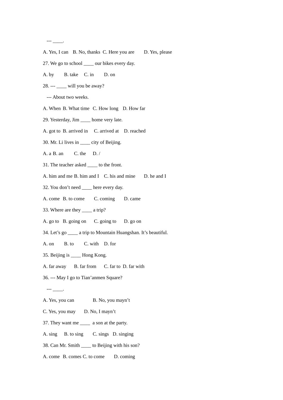 七年级英语下册分单元单选精练习题(含答案)_第3页