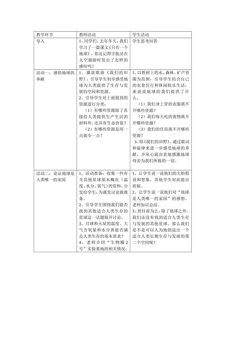 六年级思品教案《只有一个地球》_第2页