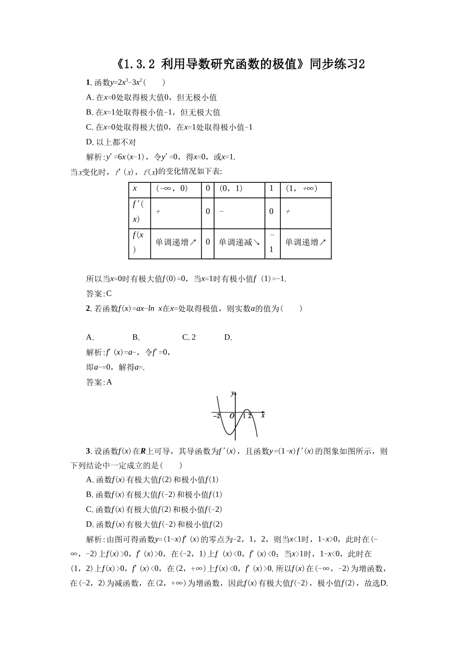 《1.3.2-利用导数研究函数的极值》同步练习2_第1页