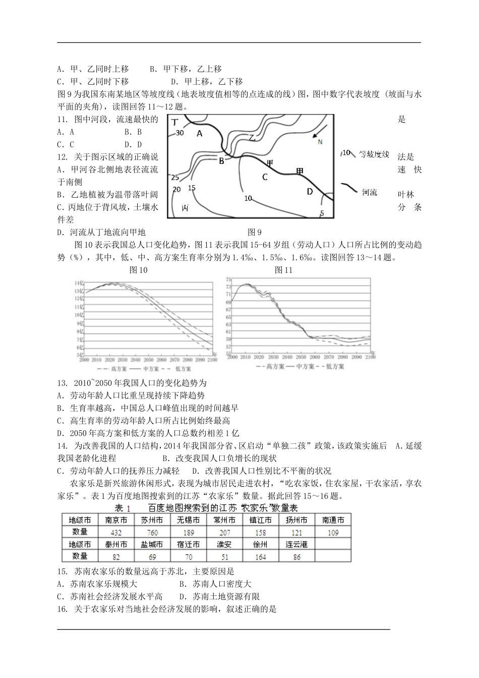江苏省苏锡常镇四市2015届高三教学情况调研(一)地理试题_第3页