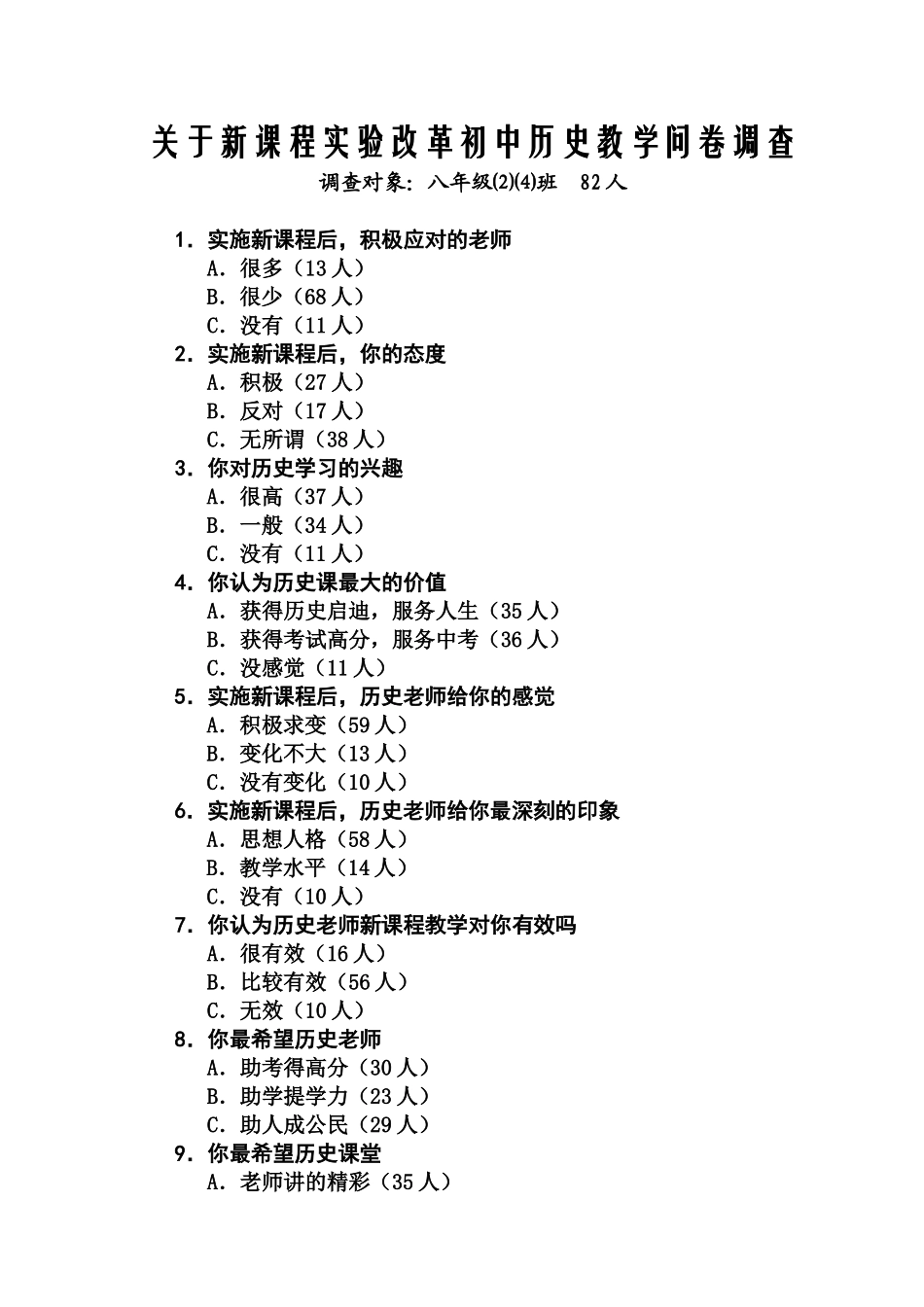 新课程改革历史教学调查_第1页