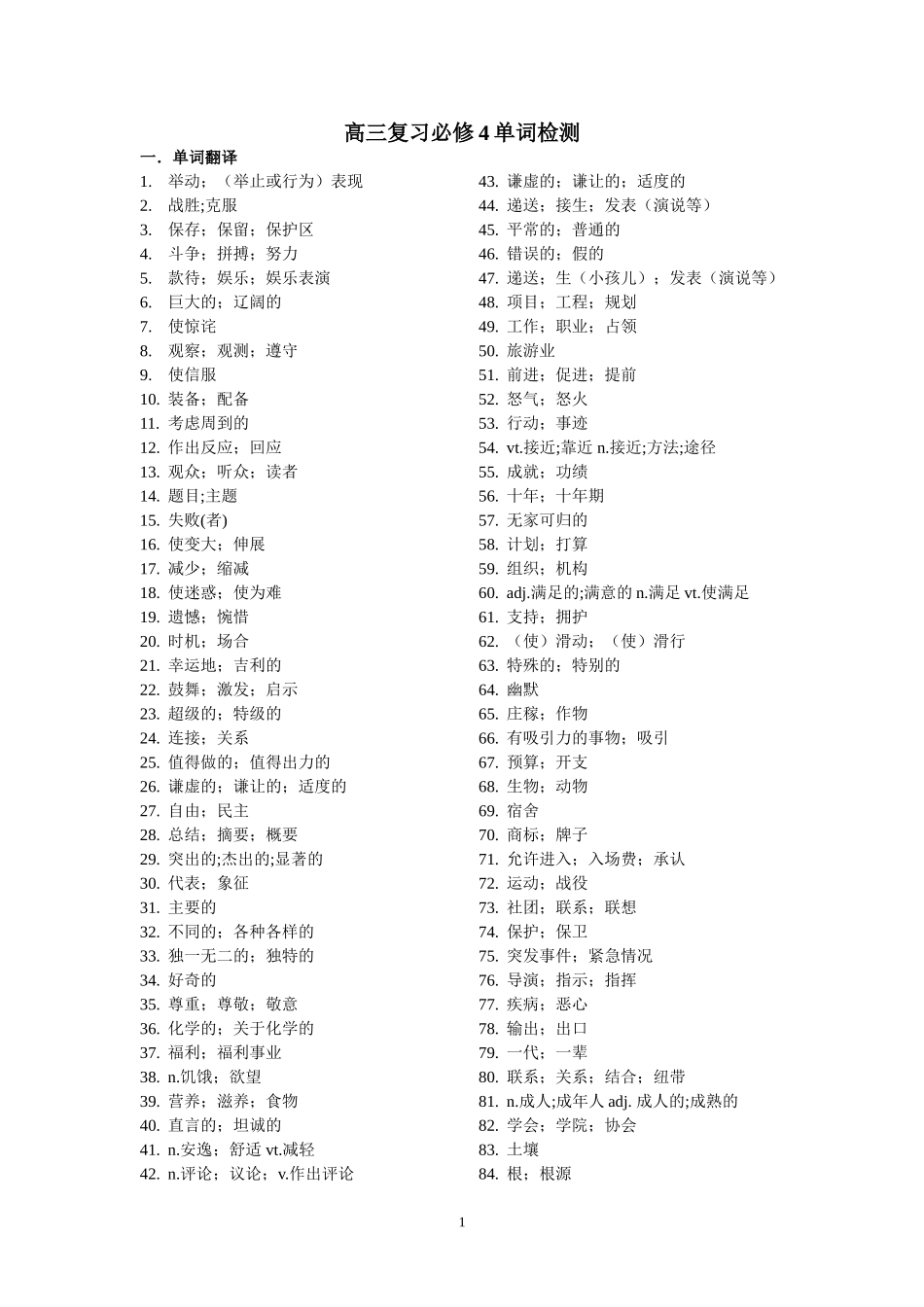 高三复习必修4单词检测_第1页