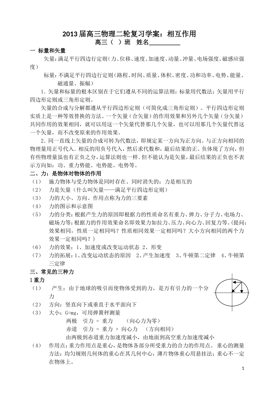2013届高三物理二轮复习学案：相互作用_第1页