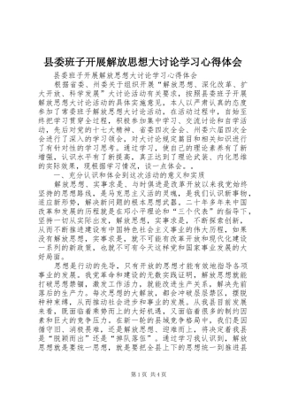 县委班子开展解放思想大讨论学习心得体会