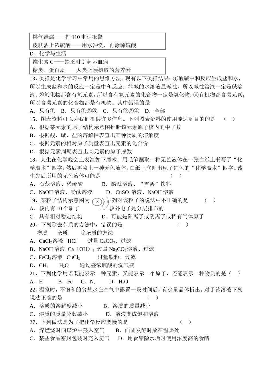 2014年化学中考模拟题_第2页