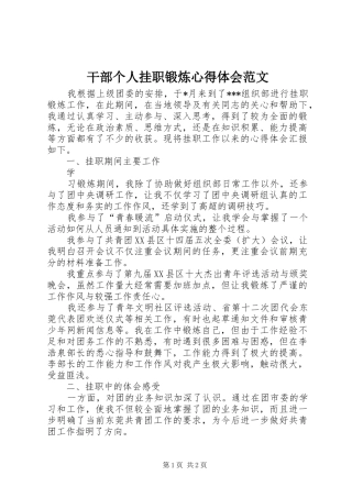 干部个人挂职锻炼心得体会范文