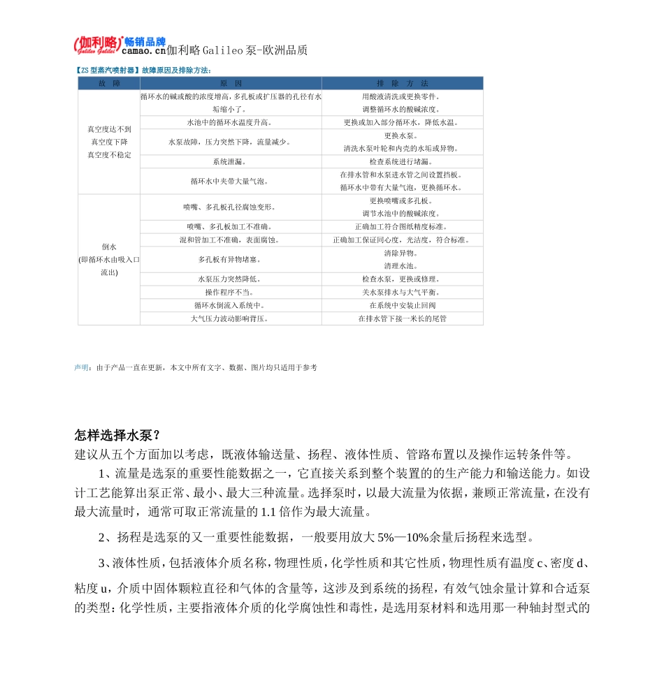 ZS型蒸汽喷射器故障原因及排除方法_第1页