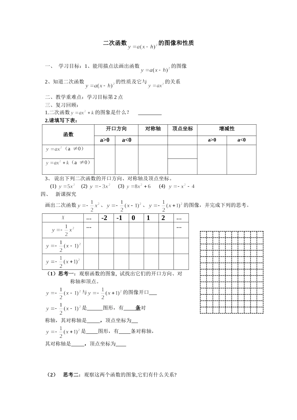 二次函数y=a(x-h)2的图像和性质-(2)_第1页
