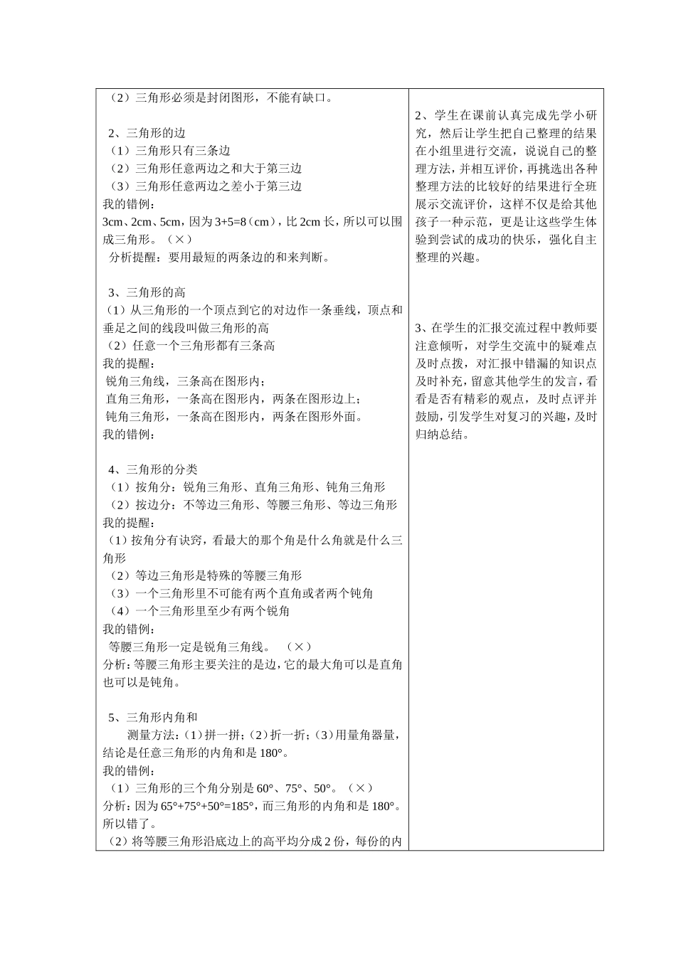 人教2011版小学数学四年级《三角形》单元知识整理_第2页