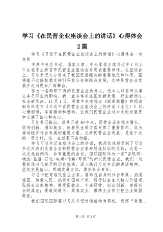 学习《在民营企业座谈会上的讲话》心得体会2篇