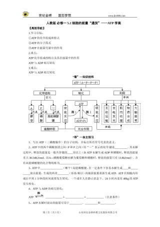 【精品】人教版必修一5.2细胞的能量“通货”——ATP学案