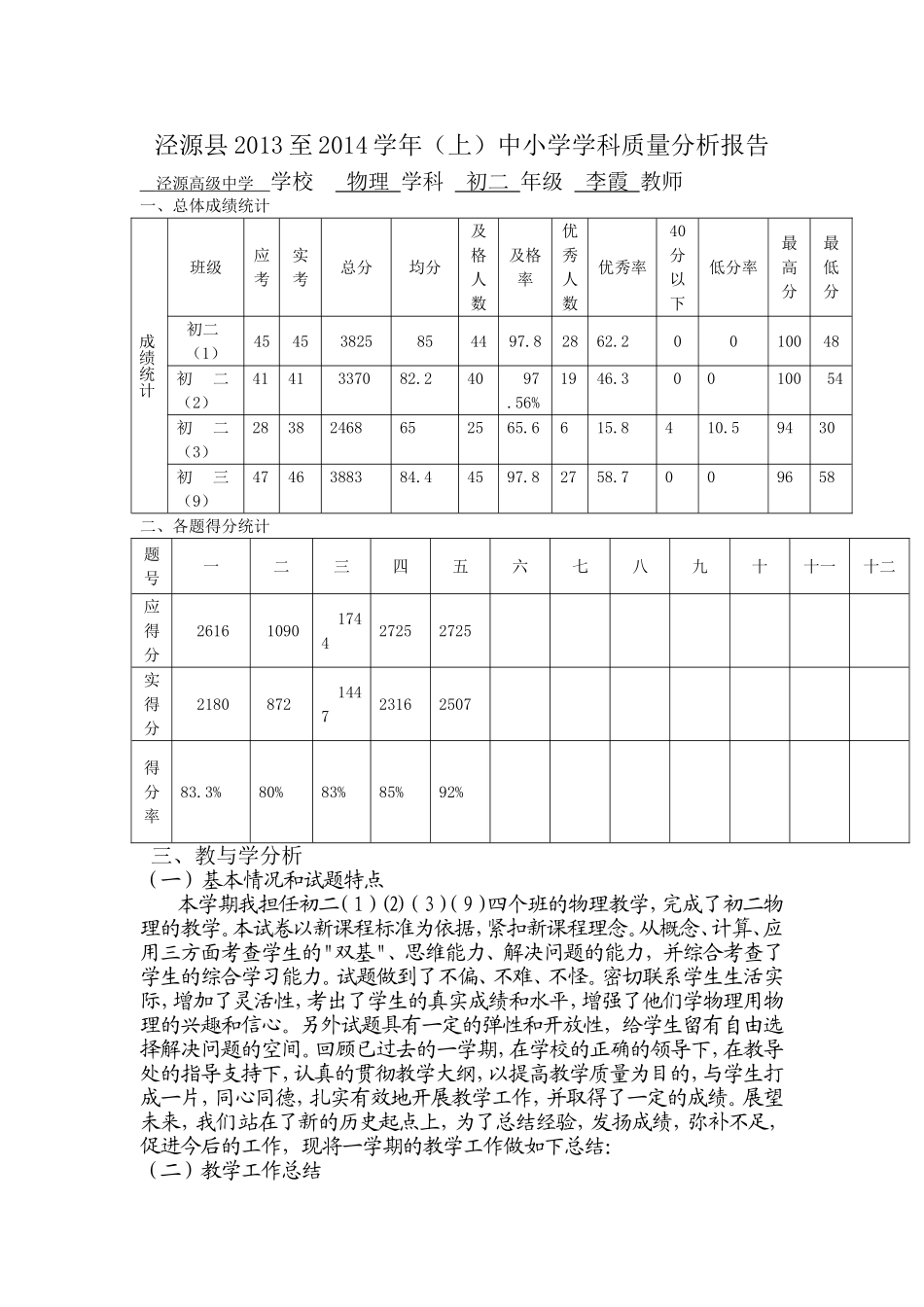 中小学学科质量分析报告_第1页