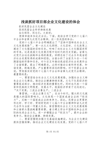 浅谈抓好项目部企业文化建设的体会