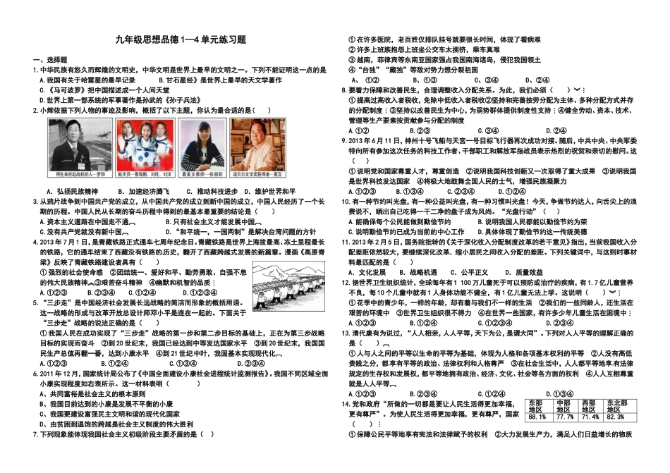 九年级１－４单元练习题（教科版）_第1页