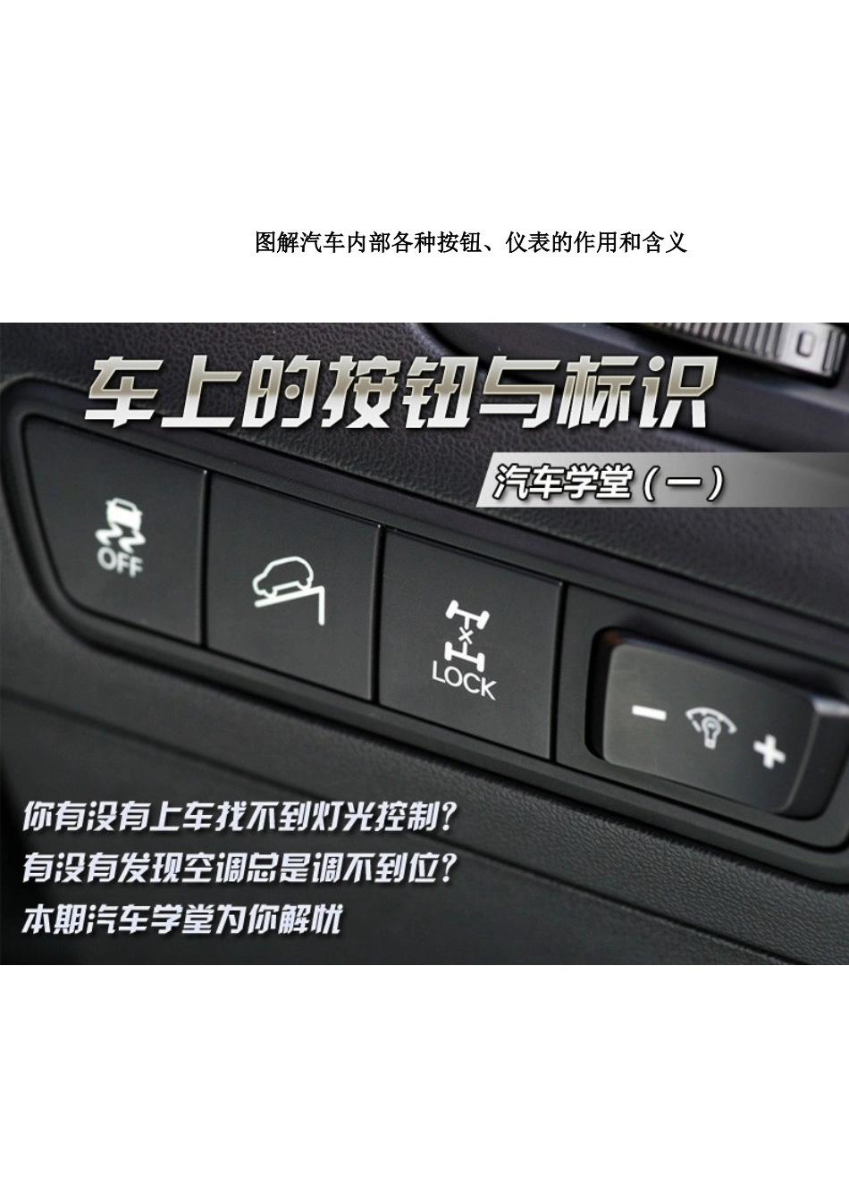 全面图解汽车内饰中见到的包括方向盘、仪表显示、操作手柄等上面的图标含义_第1页