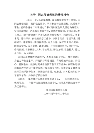 关于同志师德考核的情况报告