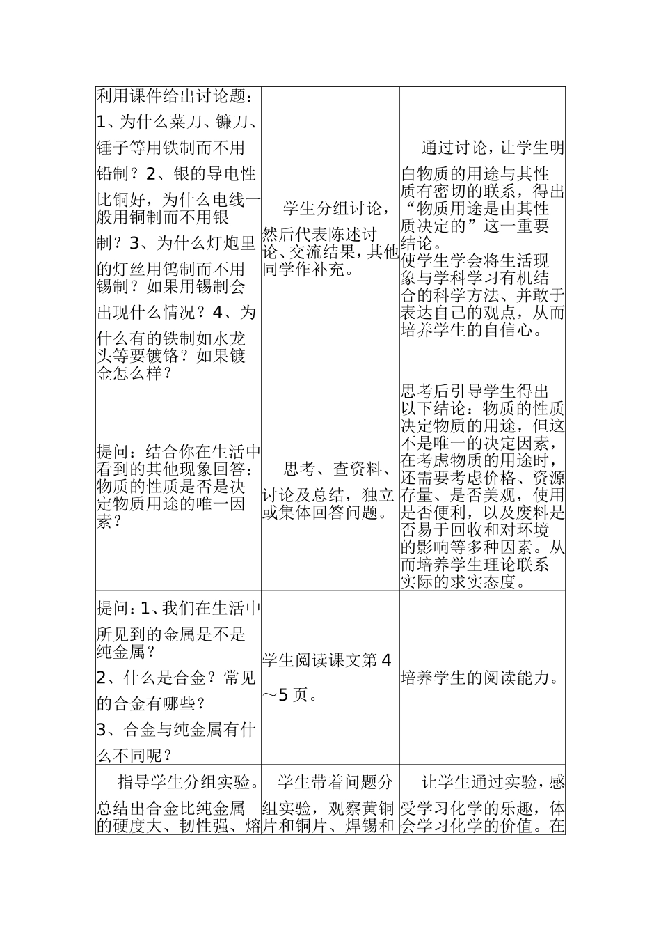 九年级化学第八单元课题1金属材料教学设计_第3页