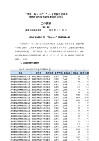 (绿地世纪城幼儿园)研修阶段小结