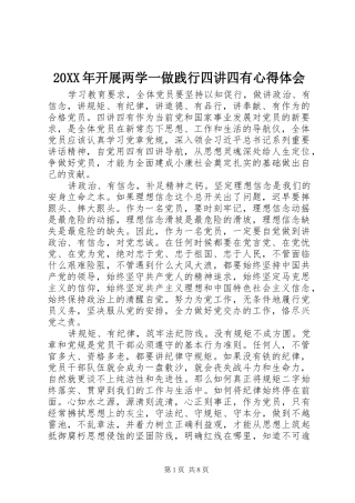 20XX年开展两学一做践行四讲四有心得体会