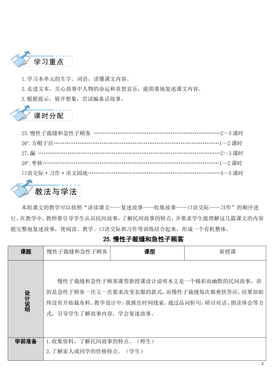 25-慢性子裁缝和急性子顾客(教案)语文人教部编版三年级下_第2页