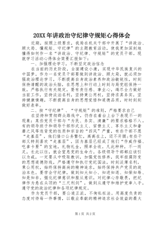 20XX年讲政治守纪律守规矩心得体会