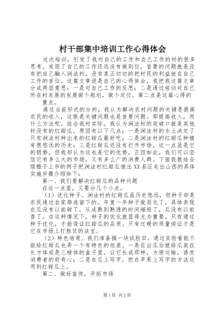 村干部集中培训工作心得体会