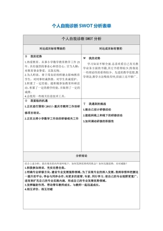 第一步骤所需个人自我诊断SWOT分析表(张川)