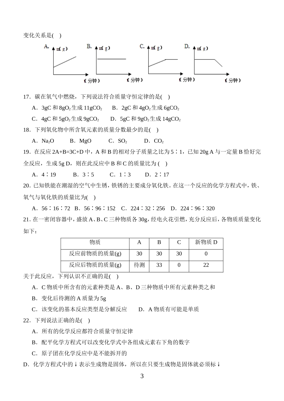 黄冈中学九年级化学期末1-5单元测试题_第3页