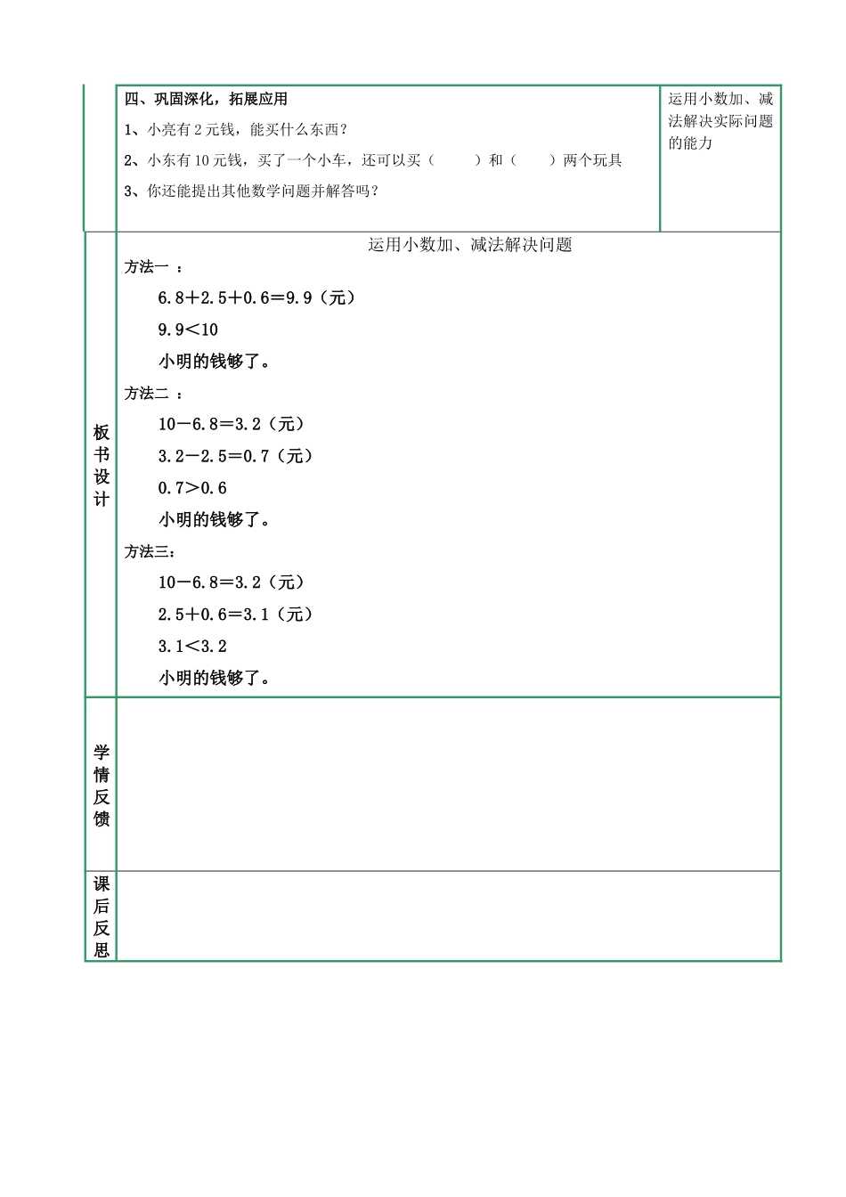 人教2011版小学数学三年级运用小数加、减法解决问题_第2页