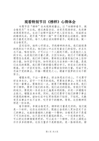 观看特别节目《榜样》心得体会