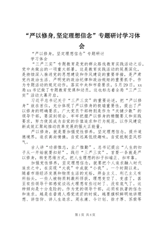“严以修身,坚定理想信念”专题研讨学习体会