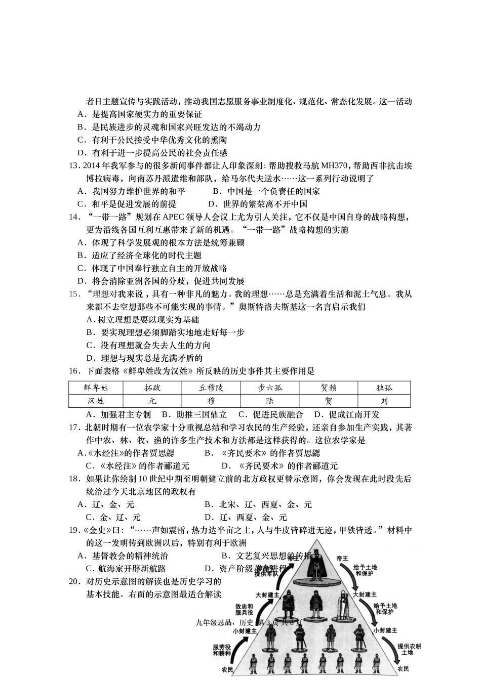 02印刷-2015年如皋市初中模拟考试政治、历史试题_第3页