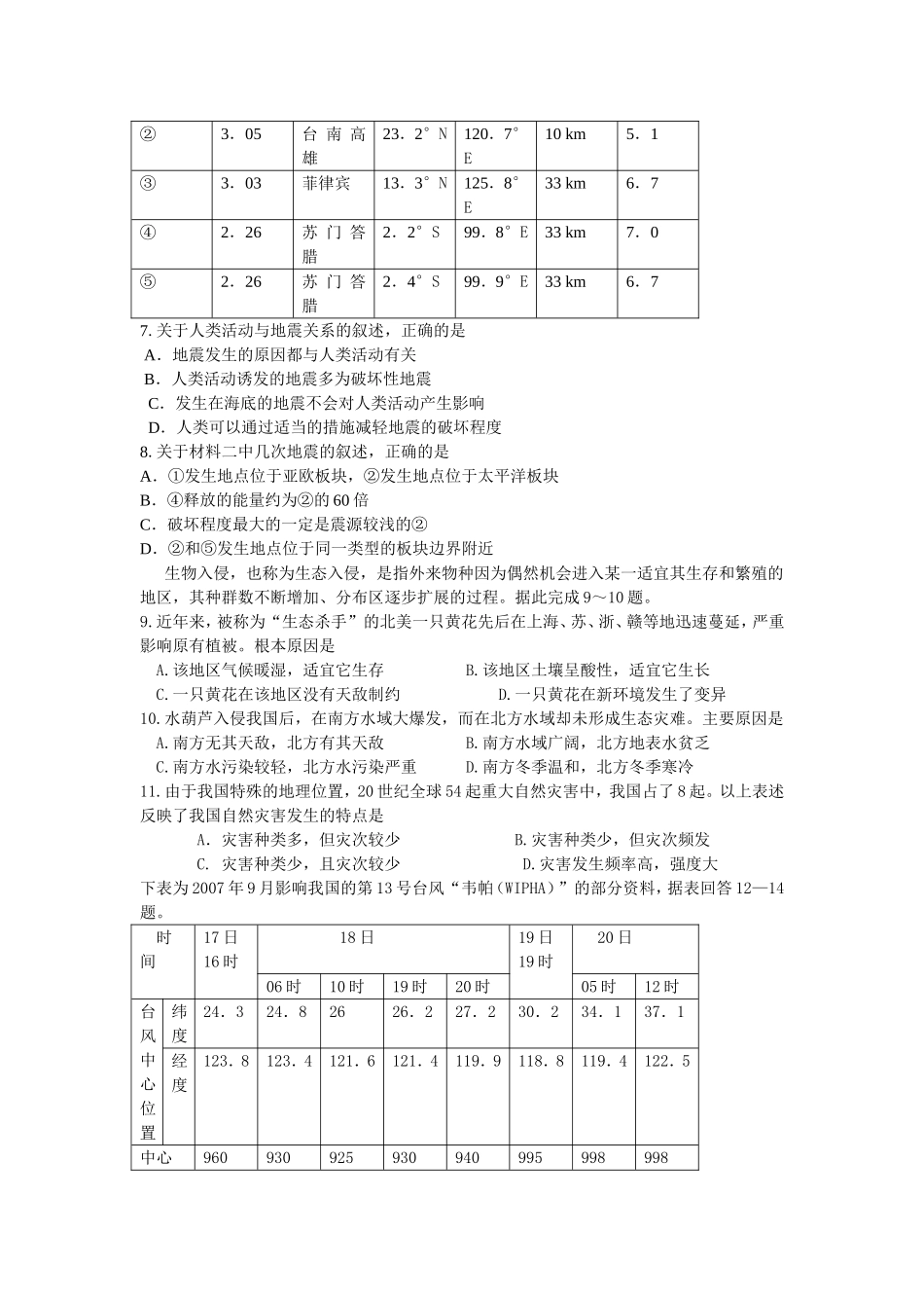 自然灾害与防治试题（三）_第2页