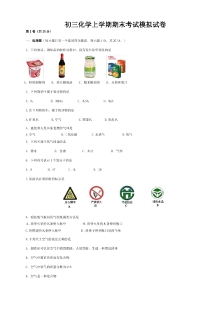 初三化学上学期期末考试模拟试题