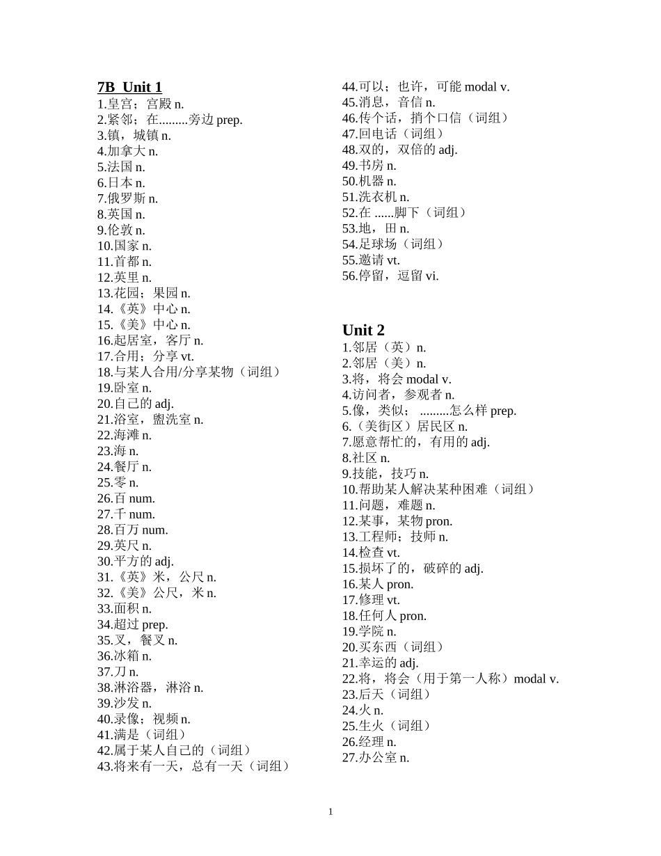 7B全一册单词表_第1页