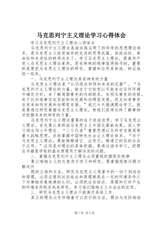 马克思列宁主义理论学习心得体会