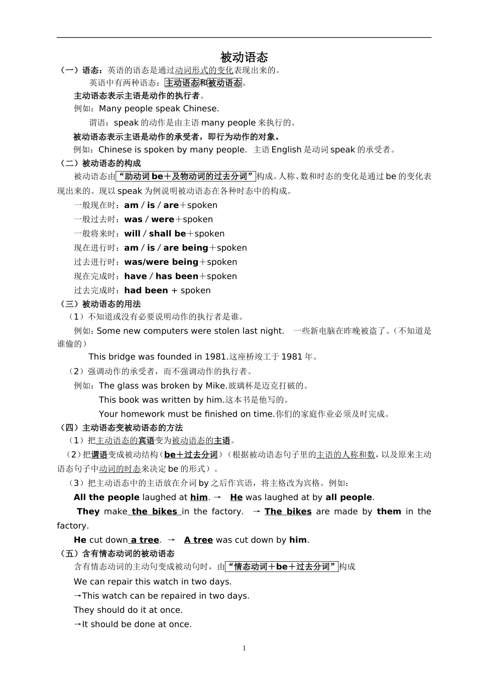 初中英语被动语态讲解_练习及答案_2_第1页