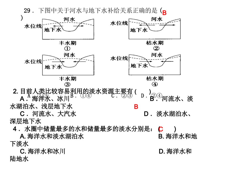 高一地理期末复习 地球上的水专题_第2页