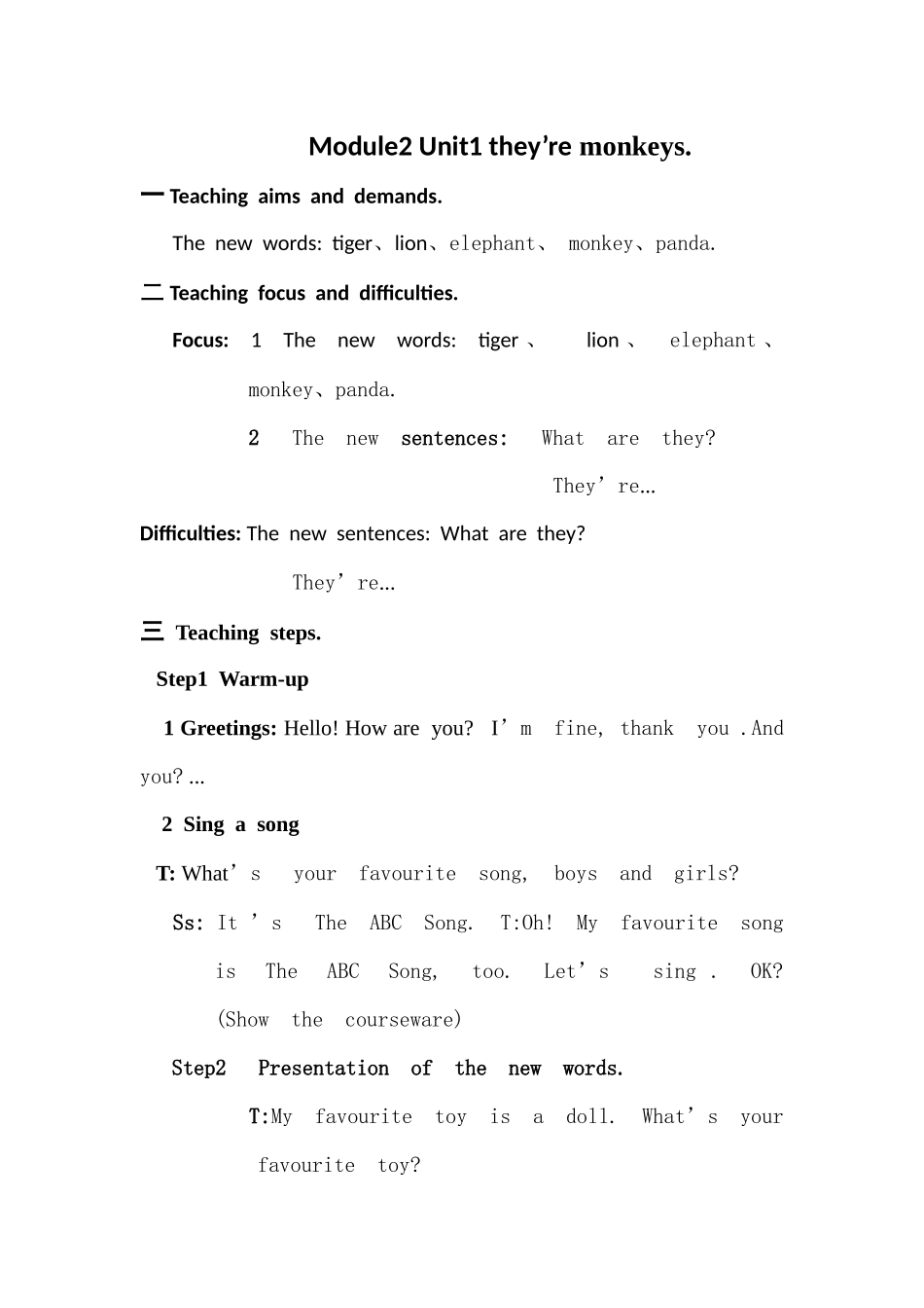 英语教案they're-monkeys._第1页