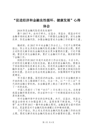 “促进经济和金融良性循环、健康发展”心得体会