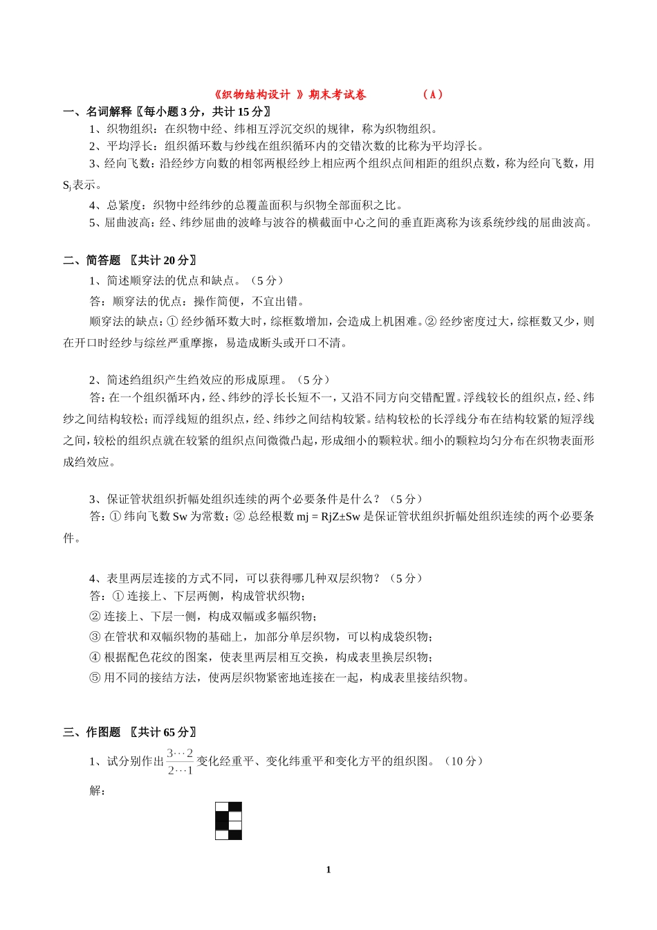 织物结构设计试卷_第1页