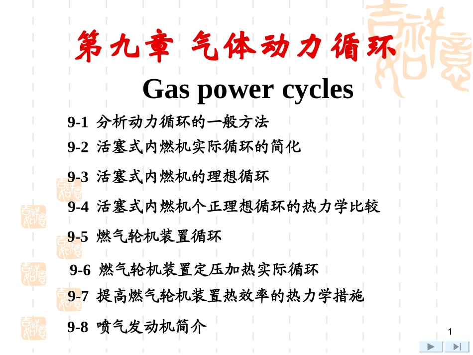沈维道-工程热力学配套多媒体课件-第9章 气体热力循环_第1页