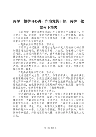 两学一做学习心得：作为党员干部，两学一做如何下功夫