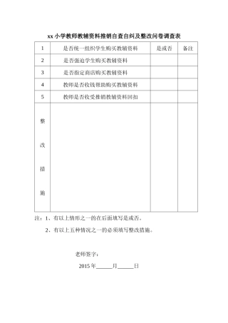 xx小学教师教辅资料推销自查自纠及整改问卷调查表