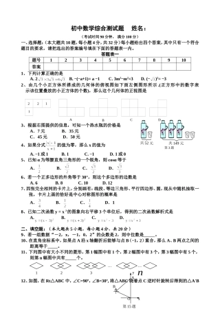 北师大版初三数学中考模拟试题及答案1
