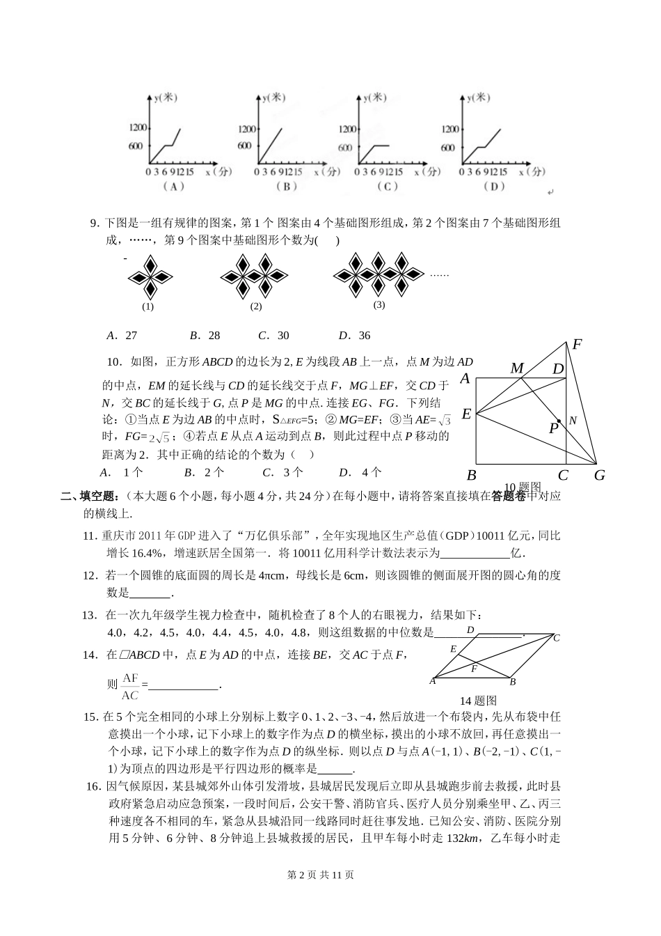 重庆一中九下三月月考2012年数学试卷_第2页