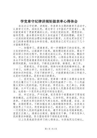 学党章守纪律讲规矩做表率心得体会