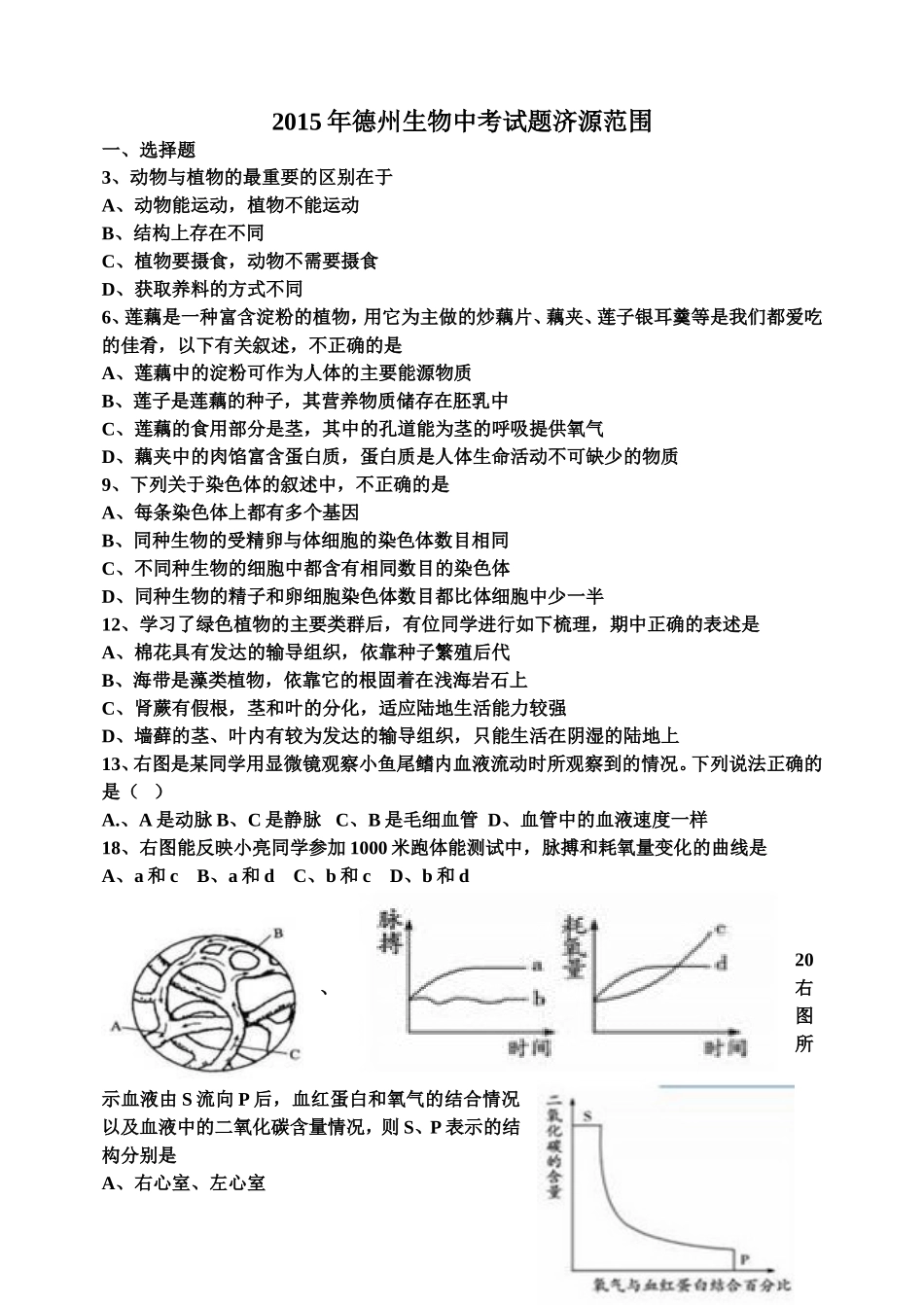 2015年德州生物中考试题济源卷_第1页