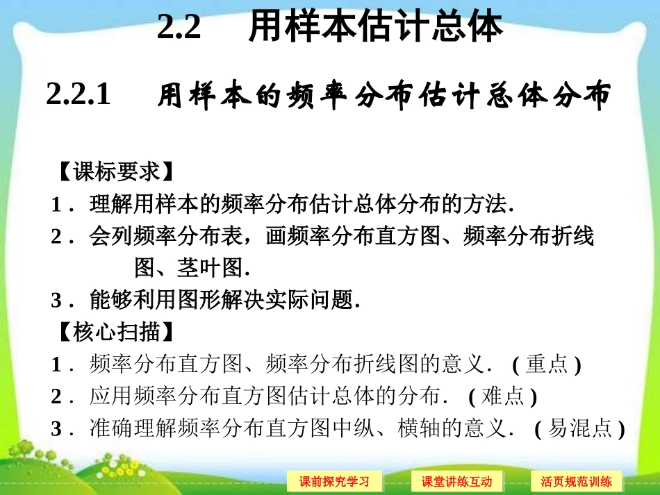 《2.2.1用样本的频率分布估计总体分布》课件_第1页